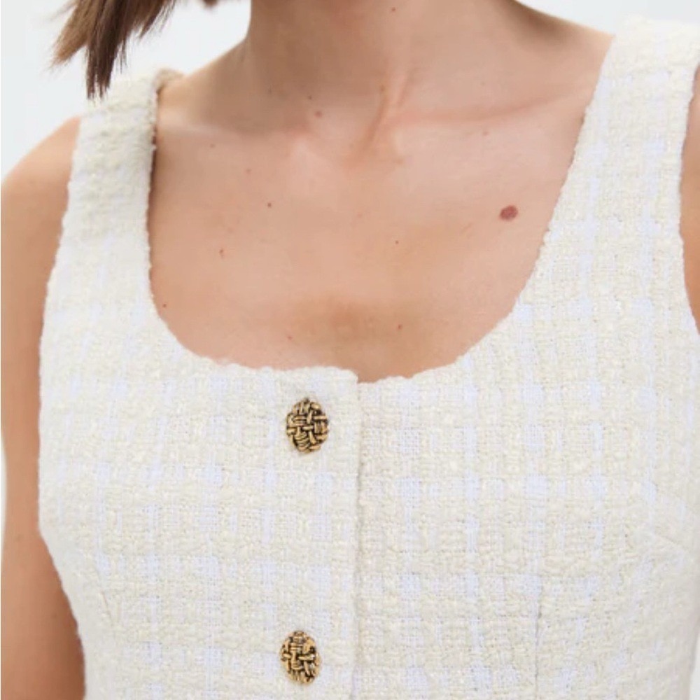 NEW Tuckernuck Sleeveless Cream Tweed Ingrid Button Front Midi Dress NWT - Picture 6 of 12